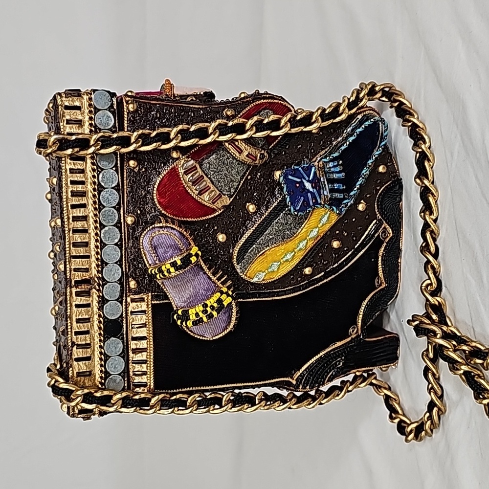 MARY FRANCES VELVET HAND BEADED SHOE BOX CROSSBODY BAG BFPM-08-114